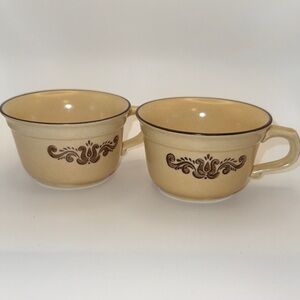 Pfaltzgraff Village Pattern Boho Stoneware Soup Mugs Floral Motif Set of 2 Vtg
